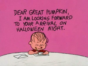 Linus writes a letter to the Great Pumpkin, the holiday figure that ...