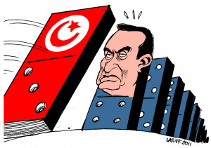 The cartoon depicts Egyptian President Hosni Mubarak as the next to ...