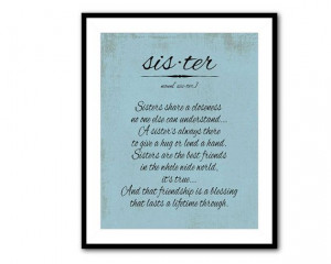 Wall Art - Sister Quote - Sister Tribute - Family - Typography Word ...