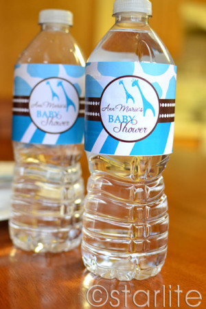 Wild Safari Blue baby shower - Animal Prints baby shower Water Bottle ...