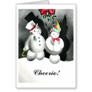 Vintage Snowman Christmas Goodnight Kiss Card