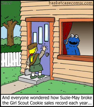 funny picture of girl scout selling cookies to cookie monster to break ...