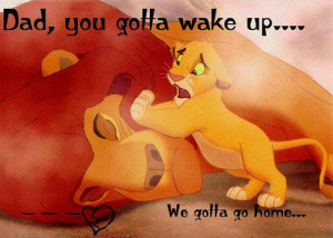 Simba Tries To Wake Mufasa Up After The Stampede In The Lion King