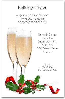 Red Ribbon Champagne Toast Holiday Invitations are perfect for holiday ...