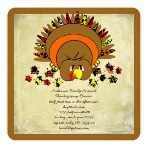 Cute Turkey Thanksgiving Dinner Invitation invitation