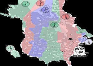 north america map with time zones