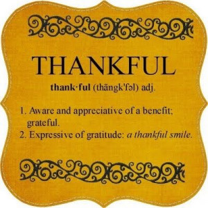 ... appreciative of a benefit; grateful 2) expressive of #gratitude; a