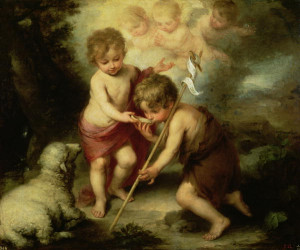Child Jesus (left) with John the Baptist, painting by Bartolomé ...