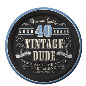 Vintage Dude 40th Birthday 7 inch Cake/Dessert Plates