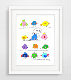 bird doodle funny illustration funny quote wall art print poster wall ...