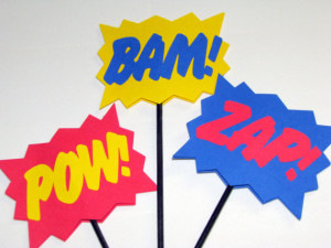 Superhero explosion POW BAM ZAP wands sticks signs photo prop set of ...