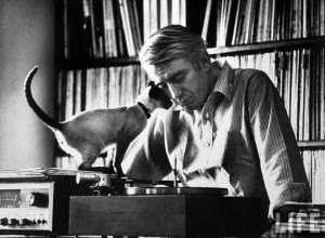 poet Rod McKuen with his cat