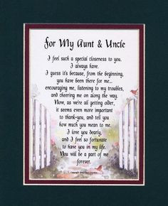 Amazon.com - A Gift For An Aunt Uncle. Touching 8x10 Poem, Double ...