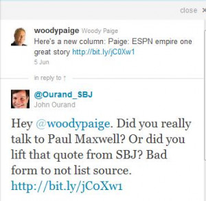Woody Paige ‘s column in The Denver Post that blatantly lifted a ...