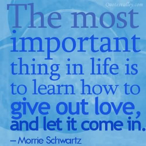 The Most Important Things In Life Is To Learn How To Give Out Love
