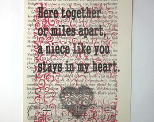 Niece quote, saying, poem, print on a book page, Here together or ...