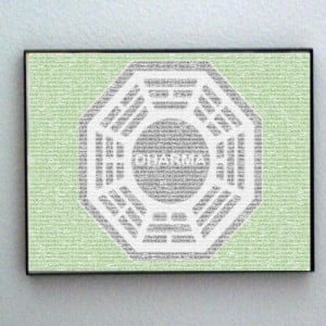 Framed ABC tv show LOST Dharma image made of script quotes
