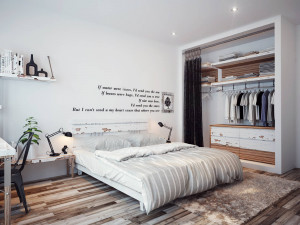 white walls decorated sparsely with poetic quotes make this modern ...