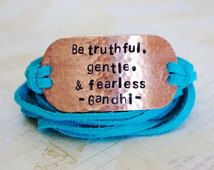 , gentle, and fearless,Gandhi,copper wrap bracelet, gandhi quote ...