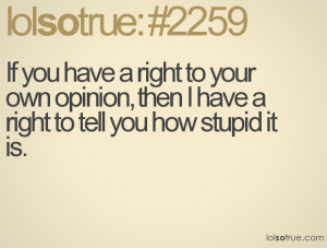 ... to your own opinion, then I have a right to tell you how stupid it is