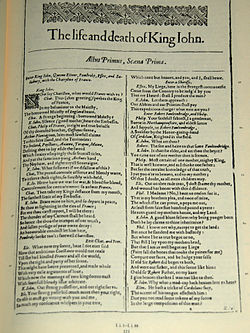 Facsimile of the first page of King John from the First Folio ...