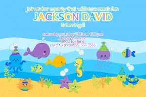 Fish Theme Birthday Party Invitation - Any Colors or Sayings