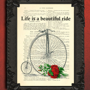 Life is a beautiful ride art print, inspirational quote bicycle art ...