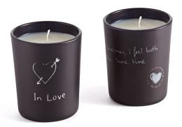 Black Frosted Glass Votive Candles with Love Quotes - Set of 2, 2.75