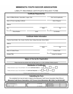 LIABILITY INSURANCE CERTIFICATE REQUEST FORM