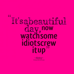 Quotes Picture: it's a beautiful day, now watch some idiot screw it up