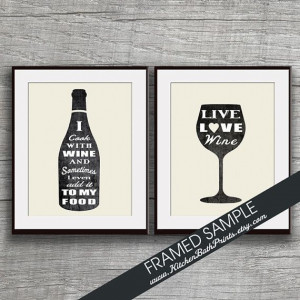 Funny Quote Wine Bottle and Wine Glass - Set of 2 - 8x10 Art Print ...