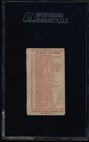 1910 E96 PHILADELPHIA CARAMEL HOME RUN BAKER SGC AUTHENTIC GGR1583