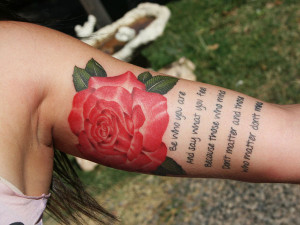 Rose and Leaf Tattoo With Text