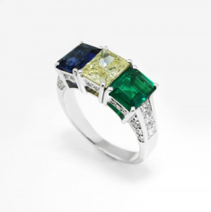 Sapphire Yellow Diamond and Emerald Color Block Ring in 18k White Gold ...