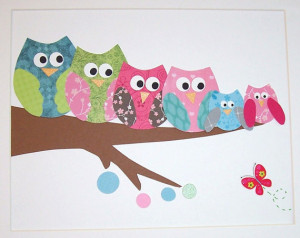 ... Kids Room, Baby Room Decor, Owl, Butterfly, Happy Family, 8x10 Print
