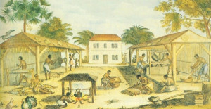Slaves working on a tobacco plantation. Unknown artist, 1670. Public ...