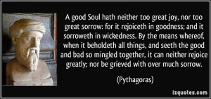 good Soul hath neither too great joy, nor too great sorrow: for it ...