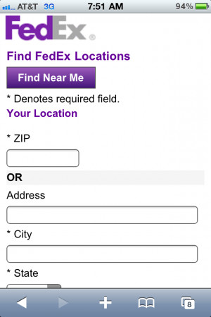 FedEx locations feature on mobile site