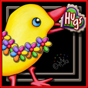 Yellow Bird Holding Heart Cute Character Hug Graphic