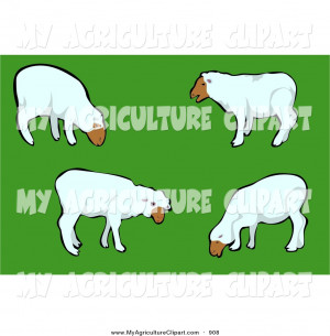 ... Clipart of a Group of Four White Sheep Grazing in a Green Pasture