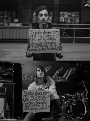 ... band members holding it. Spread the word. Suicide is not the answer