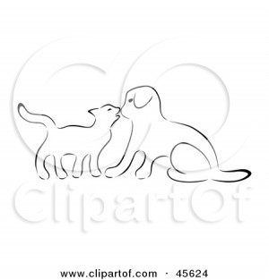 ... -Outline-Of-A-Kitten-Kissing-A-Puppy-On-The-Nose-Poster-Art-Print.jpg