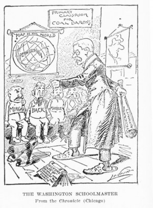 Newspaper cartoon showing President Teddy Roosevelt lecturing coal ...