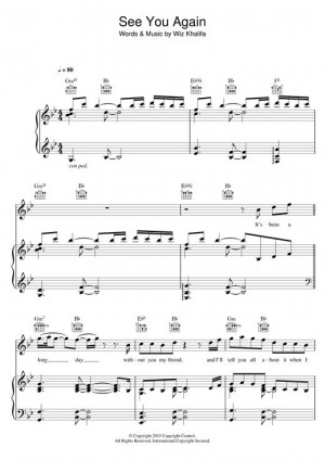 Again sheet music piano Wiz Khalifa: See You Again (feat. Charlie Puth ...