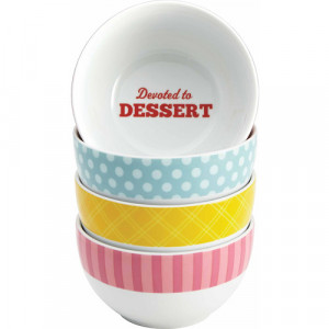 Cake Boss Serveware 4-Piece Ice Cream Bowl Set, Patterns & Quotes