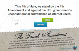 banner that quotes a passage from the 4th amendment