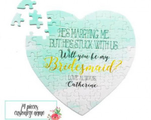 BRIDESMAID PROPOSAL Heart Shaped Puzzle / 74 Pieces Wedding Cute Quote ...