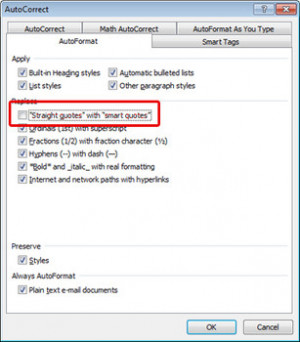 Word 2007 Tip: Change smart quotes to straight quotes