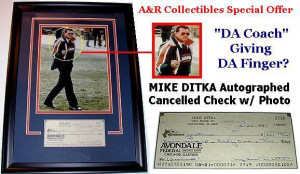 Chicago Bears Coach Mike Ditka 'Da Finger' Signed Check/Photo Combo