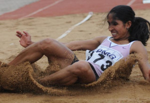 Prajusha leaping to the women's long jump gold in the Indian ...